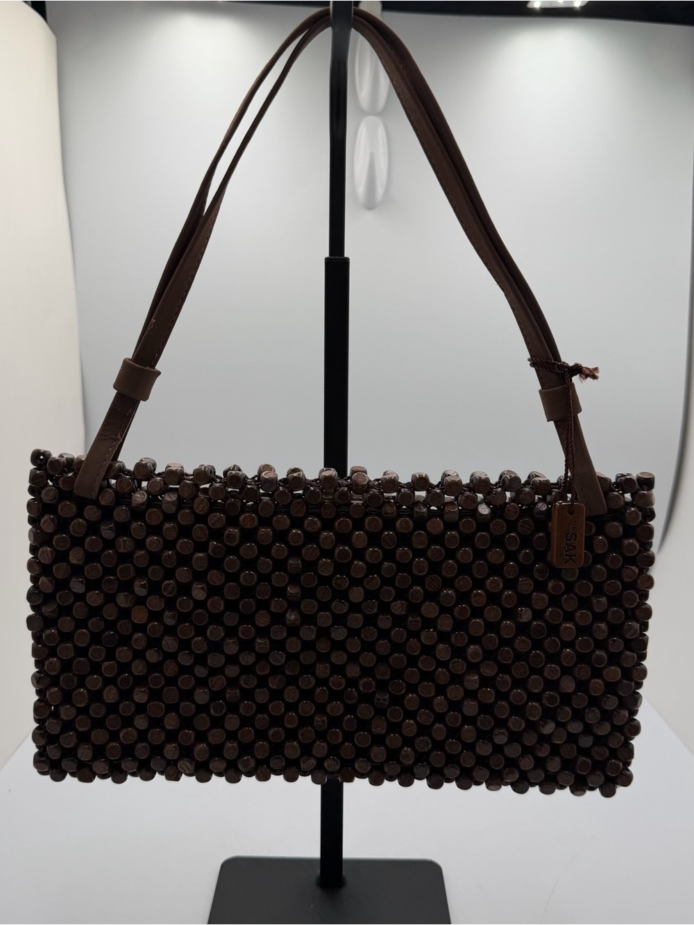 Vintage Y2K The Sak Brown Wood Beaded Shoulder Bag